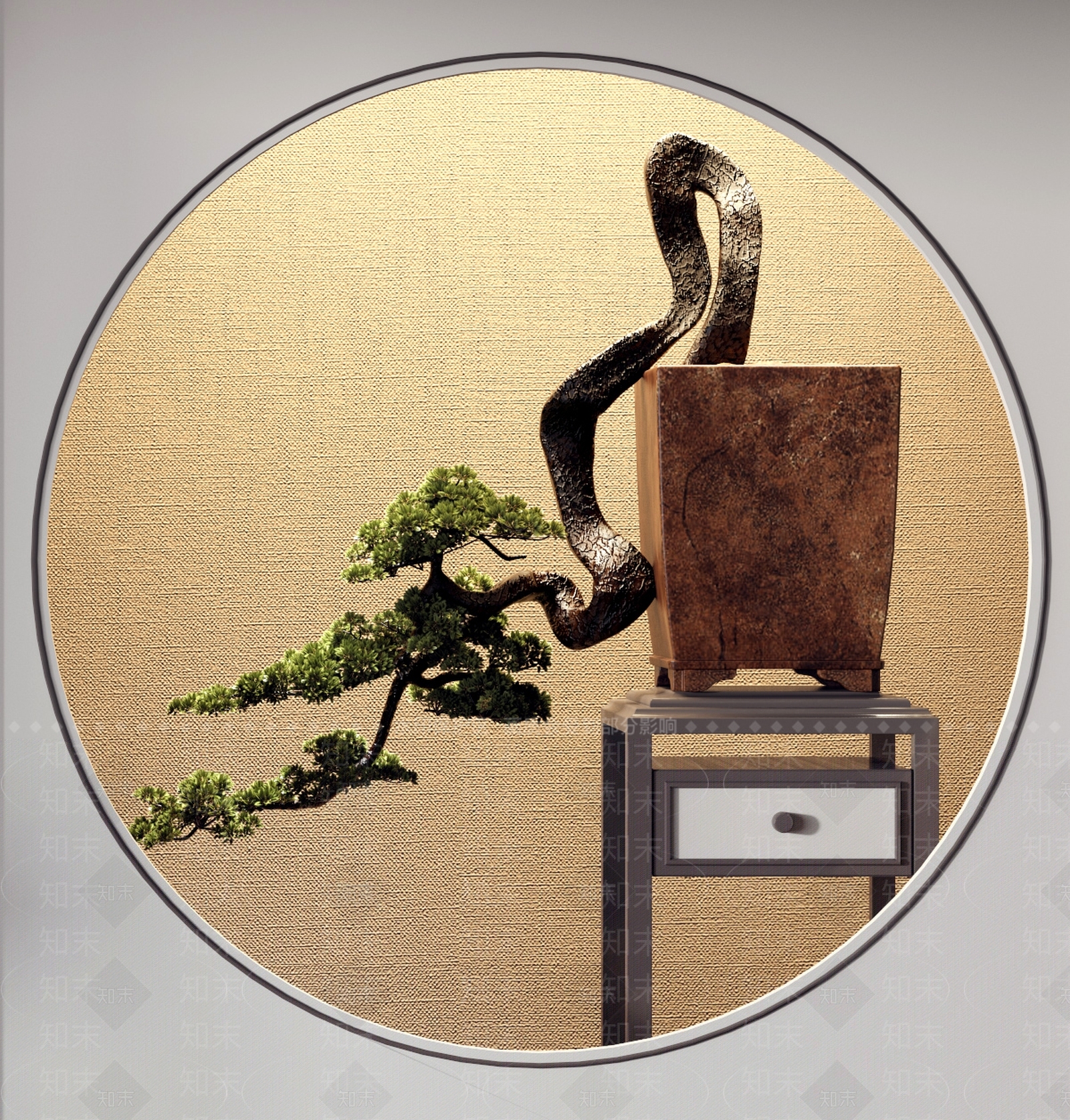 新中式盆景盆栽3D模型下载【ID:340612839】