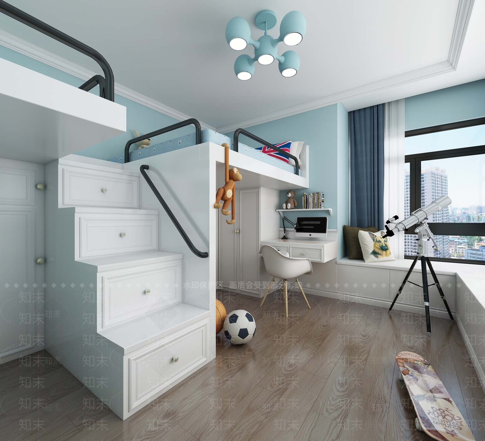 现代儿童房上下床3D模型下载【ID:440614569】