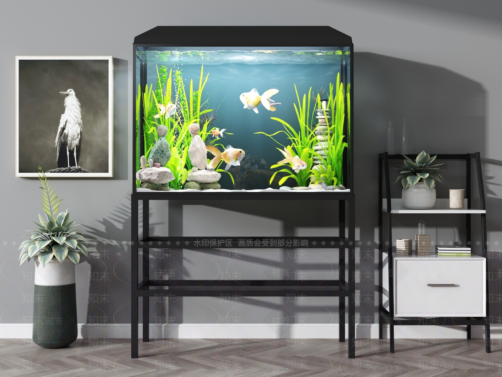 现代鱼缸水族3D模型下载【ID:640616718】