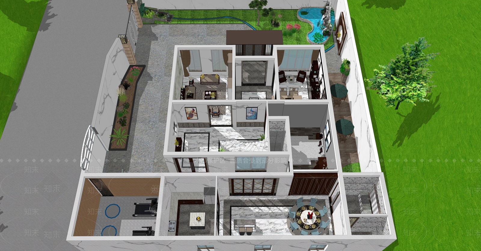 自建中式别墅su模型【id:340619265】_知末su模型网
