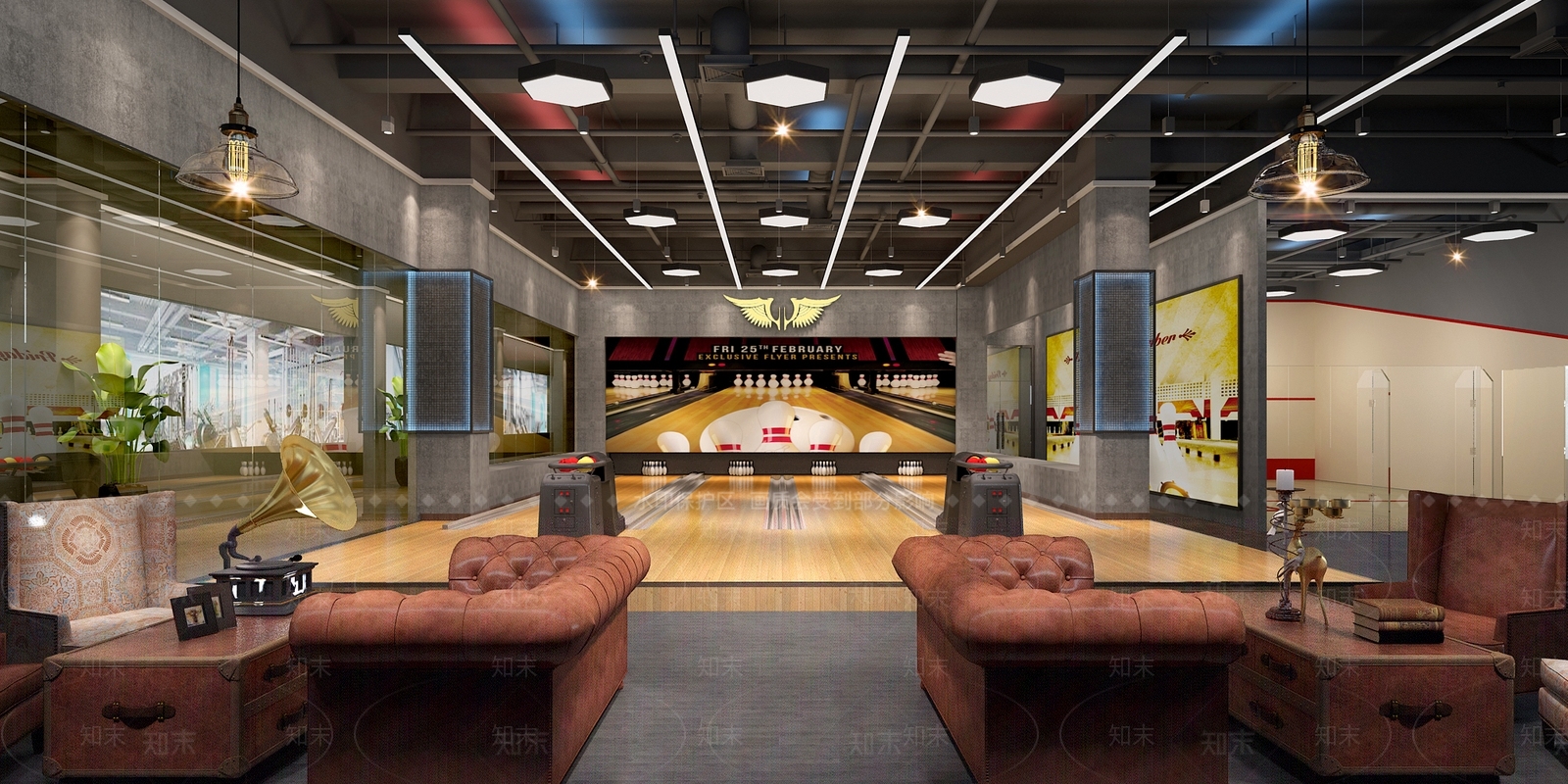 工业风保龄球馆3D模型下载【ID:940619660】