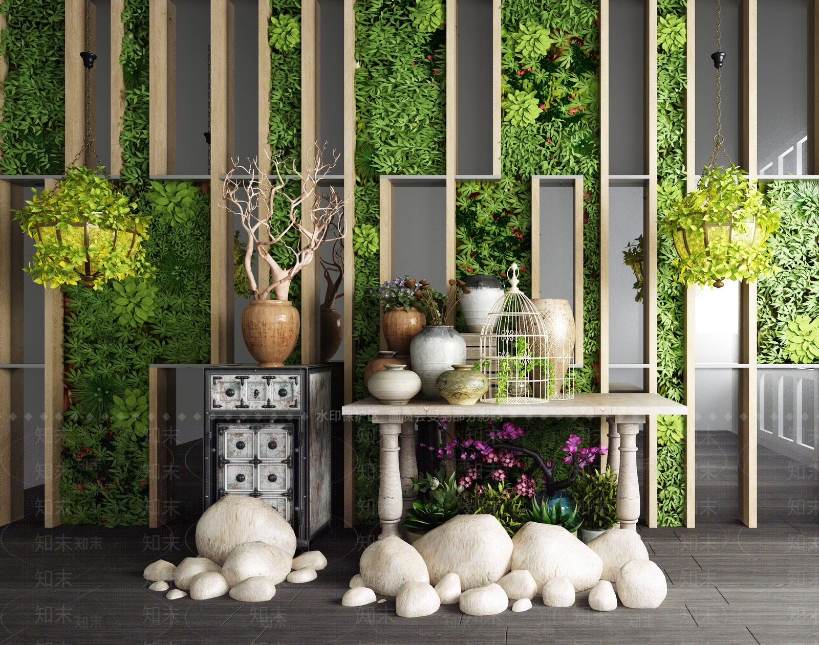 现代植物墙3D模型下载【ID:940627969】