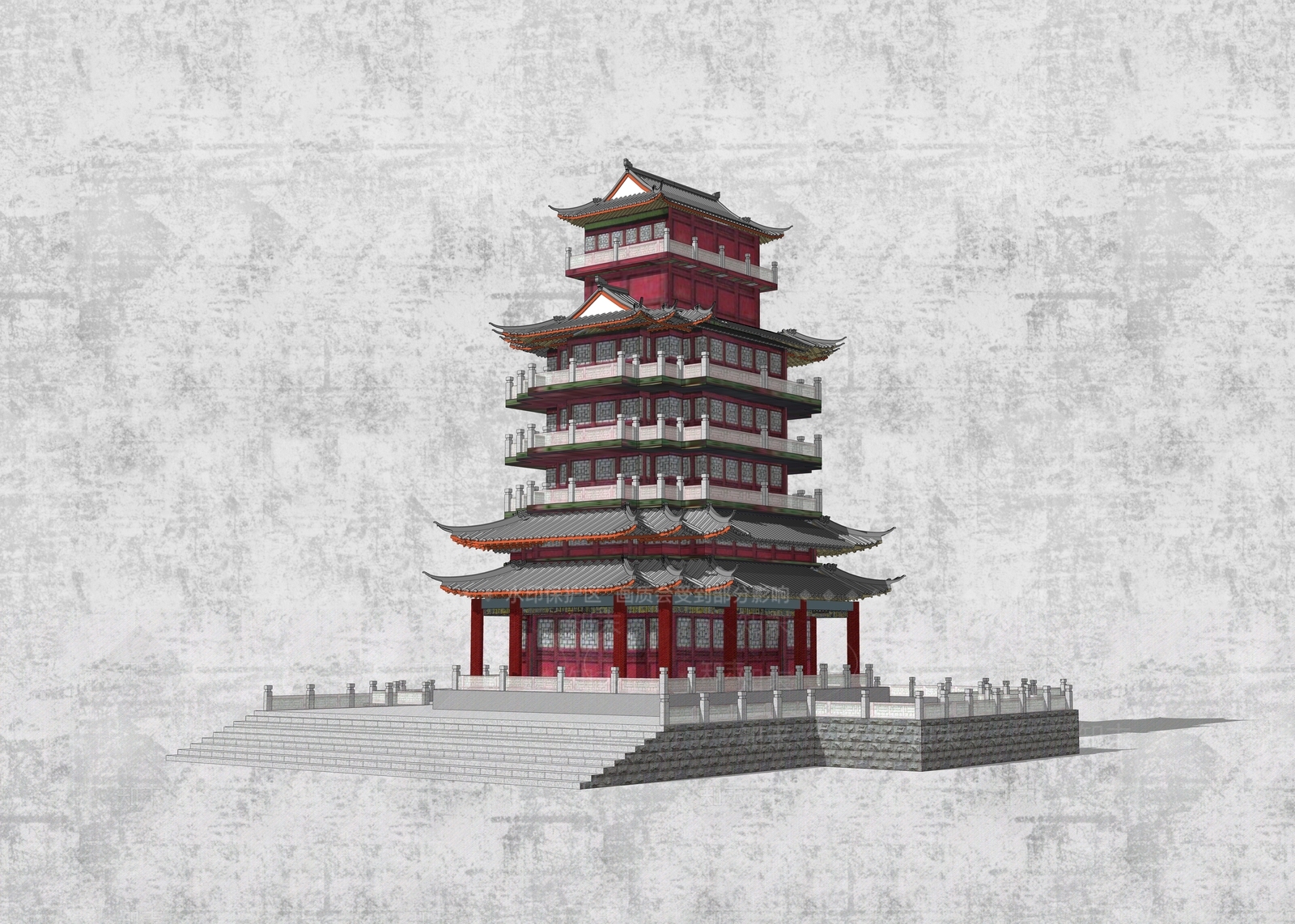 中式建筑SU模型下载【ID:340637637】