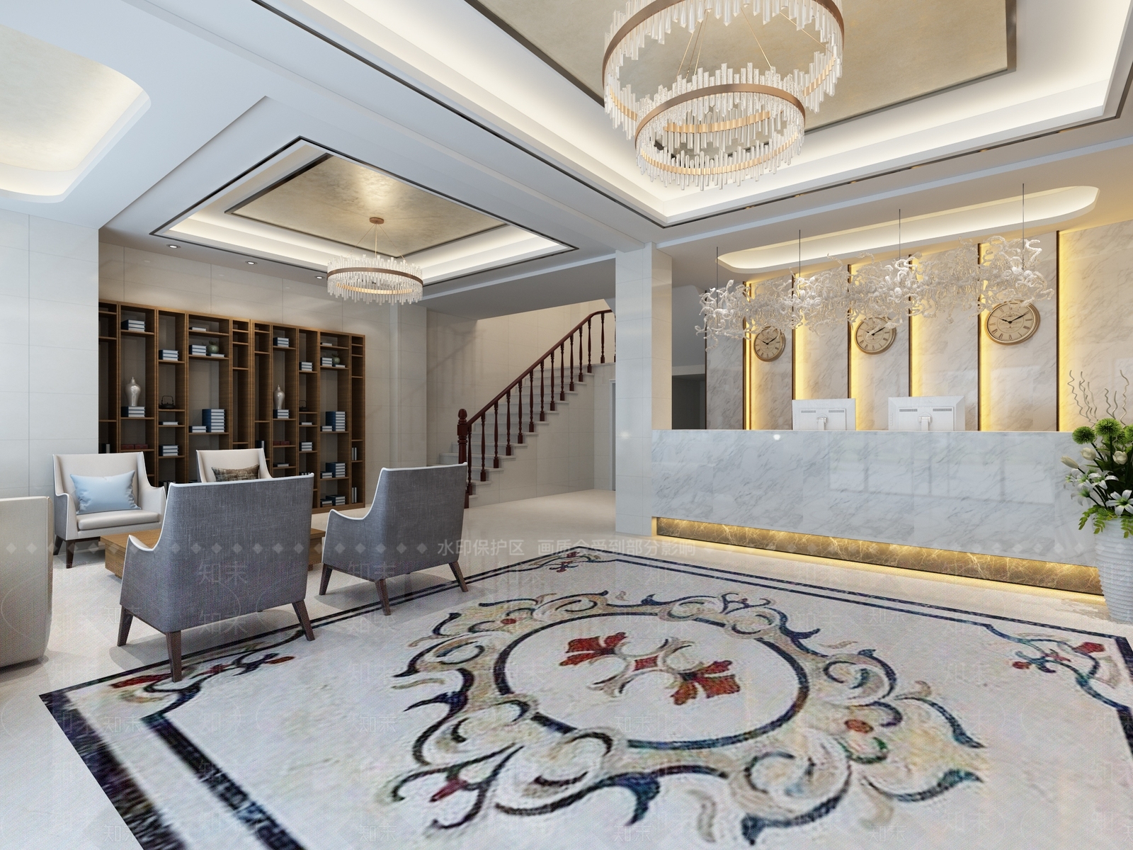 现代风格宾馆大厅3D模型下载【ID:440642253】