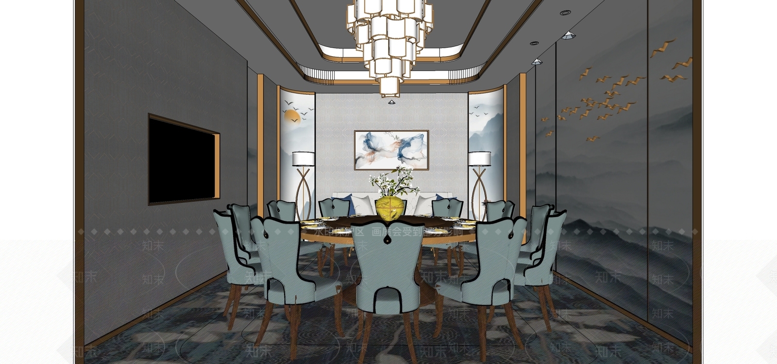 新中式SU模型下载【ID:940644829】