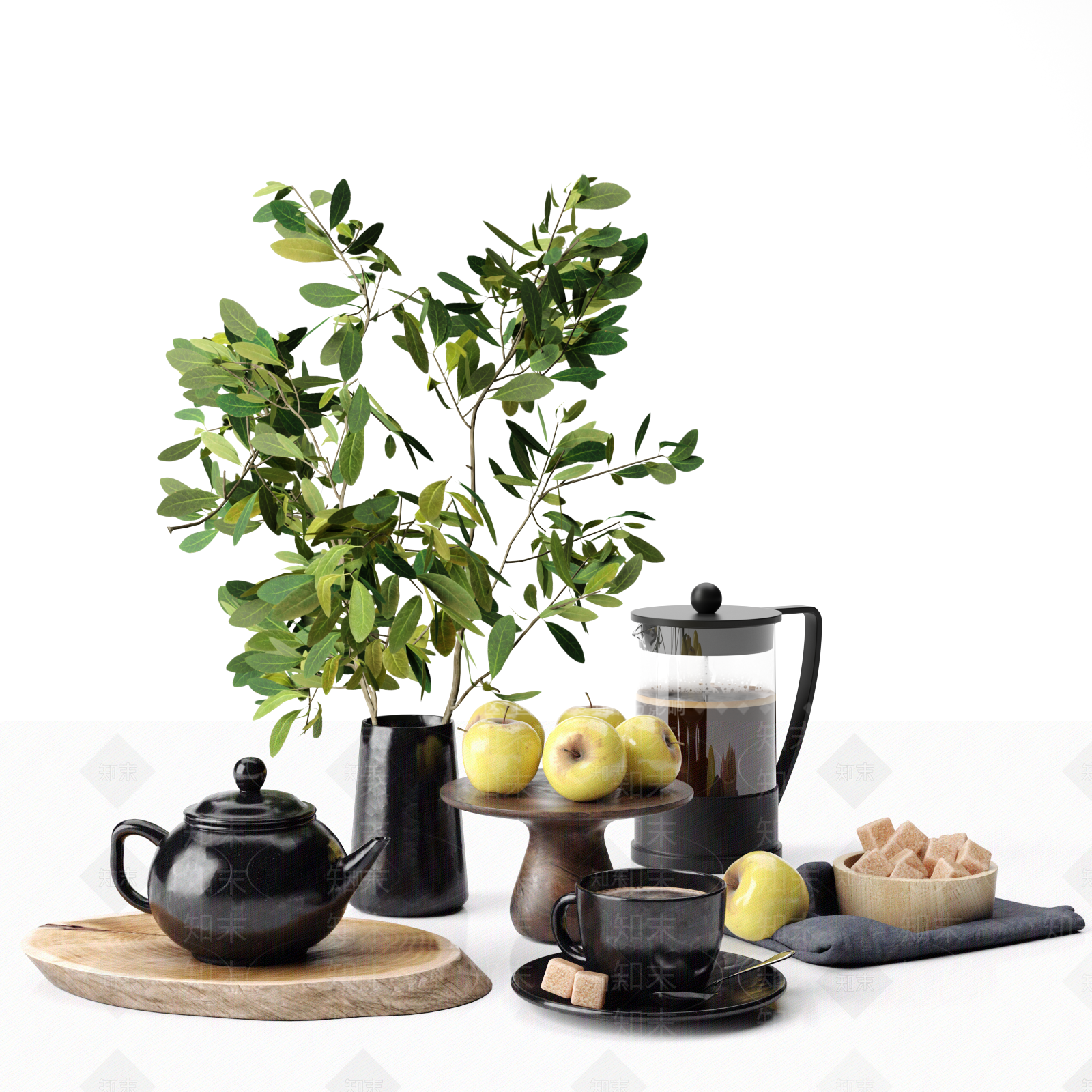 北欧茶具餐桌3D模型下载【ID:640649500】