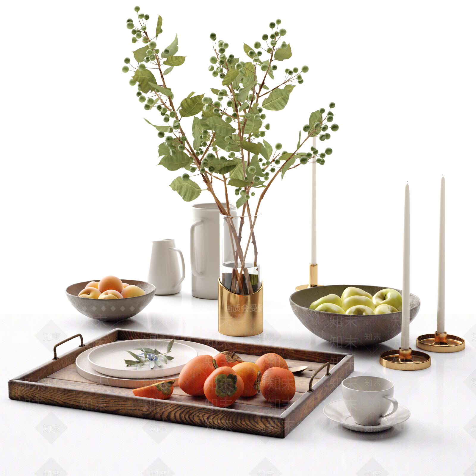 北欧餐桌饰品模型组合3D模型下载【ID:640649509】