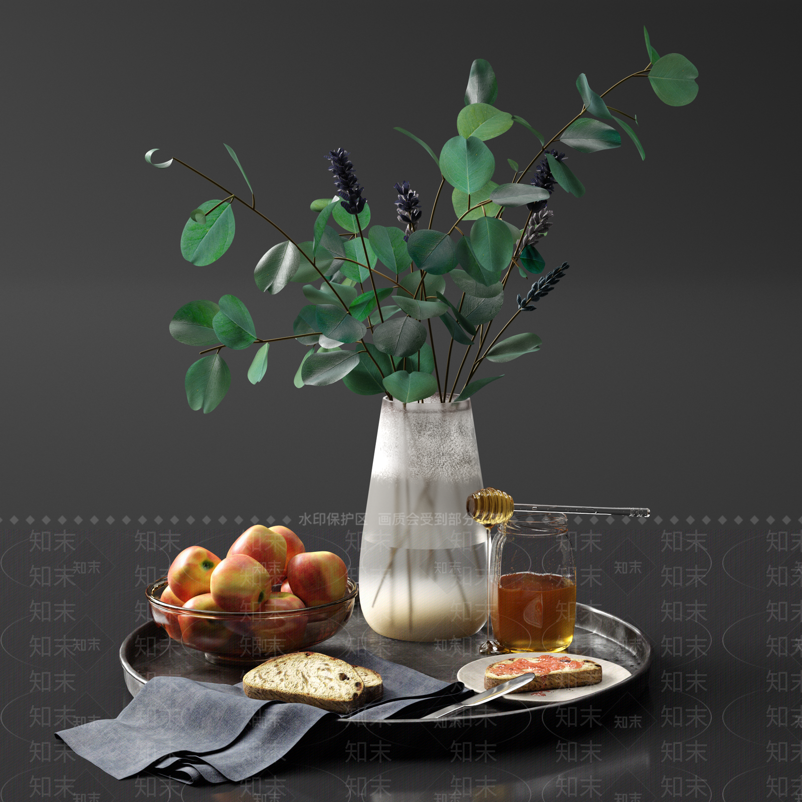 北欧餐桌饰品模型组合3D模型下载【ID:640649514】