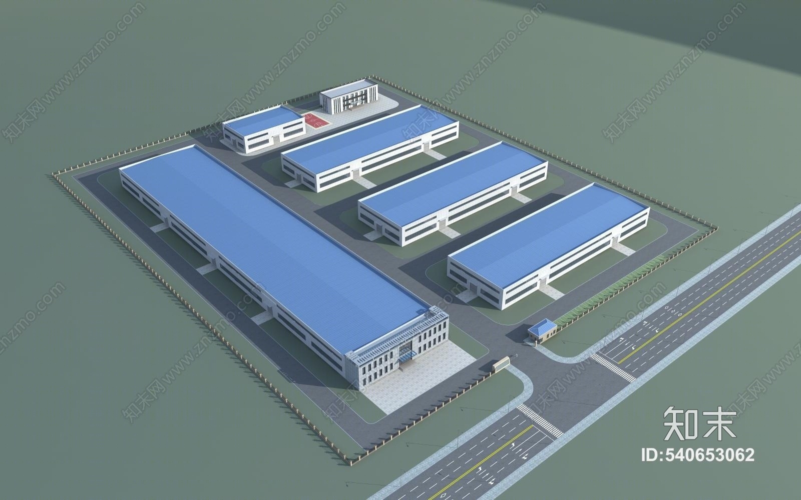 现代工业厂区厂房规划办公楼3D模型下载【ID:540653062】