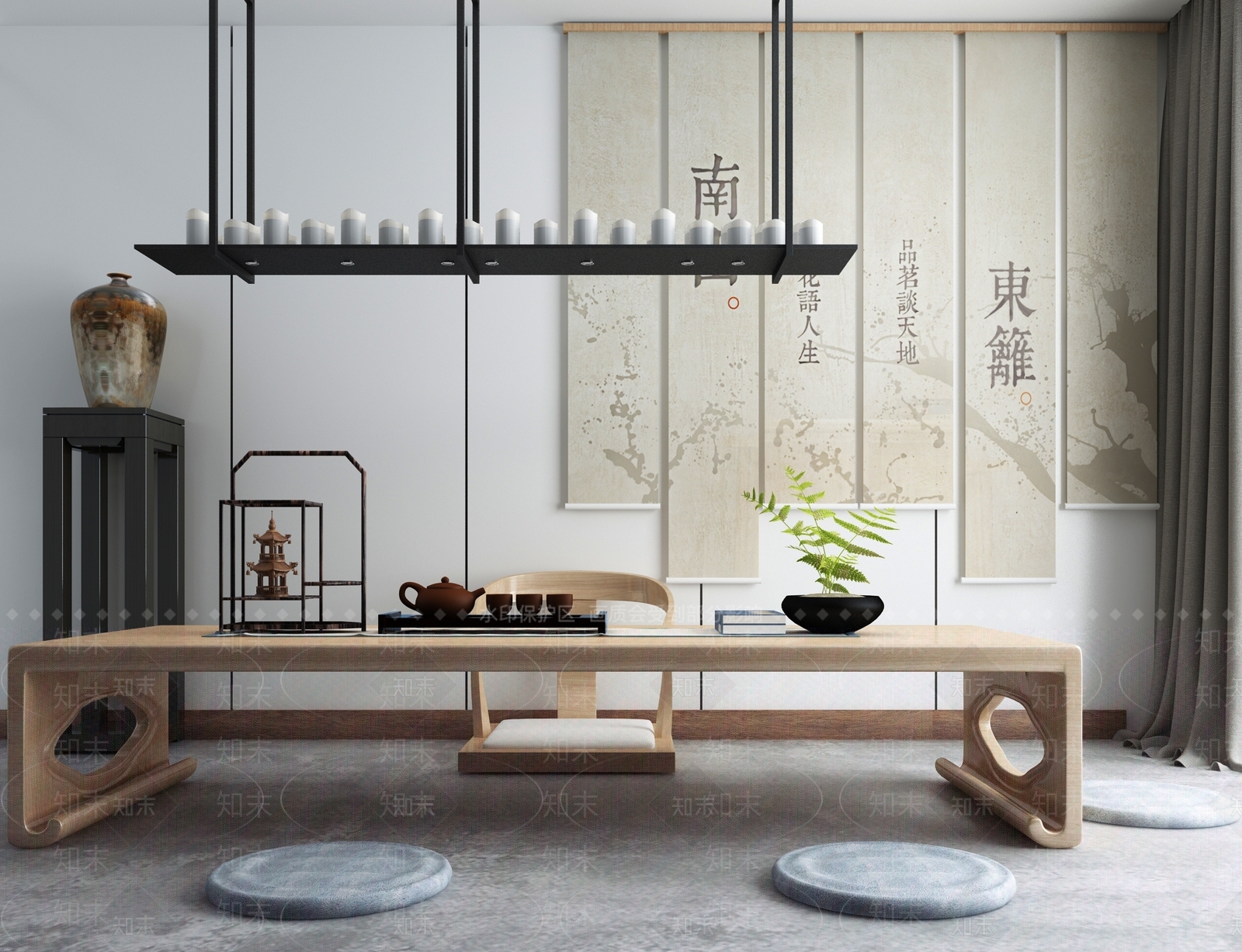 新中式茶室书房样板间品茶区3D模型下载【ID:140653974】