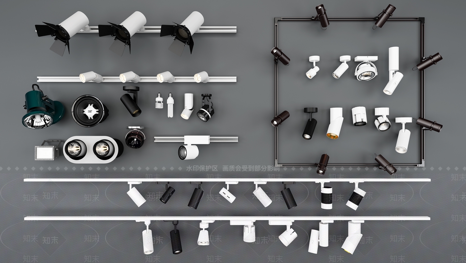 新中式筒灯导轨射灯组合模型3D模型下载【ID:640662691】