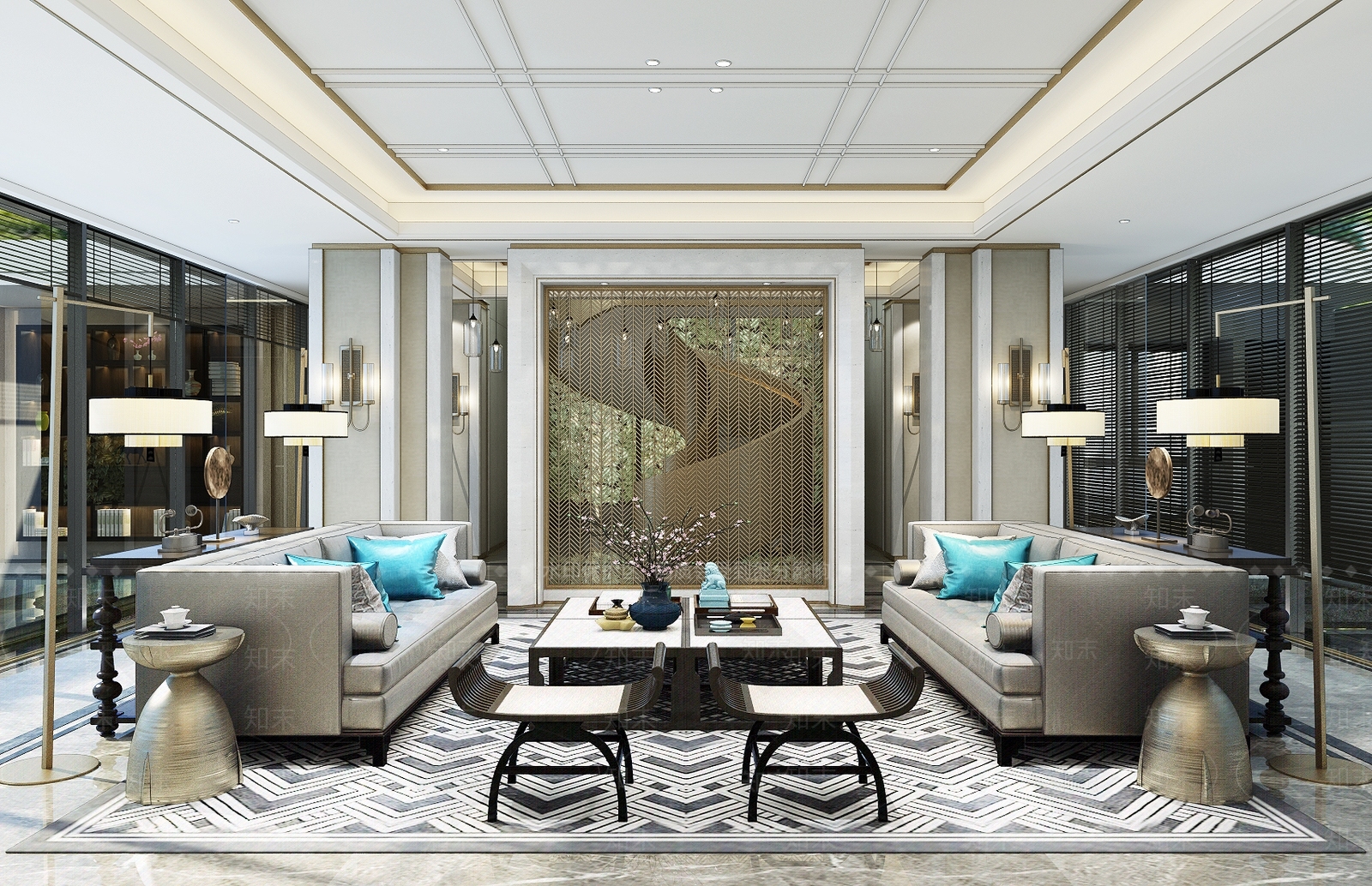 新中式客厅空间3D模型下载【ID:740664829】