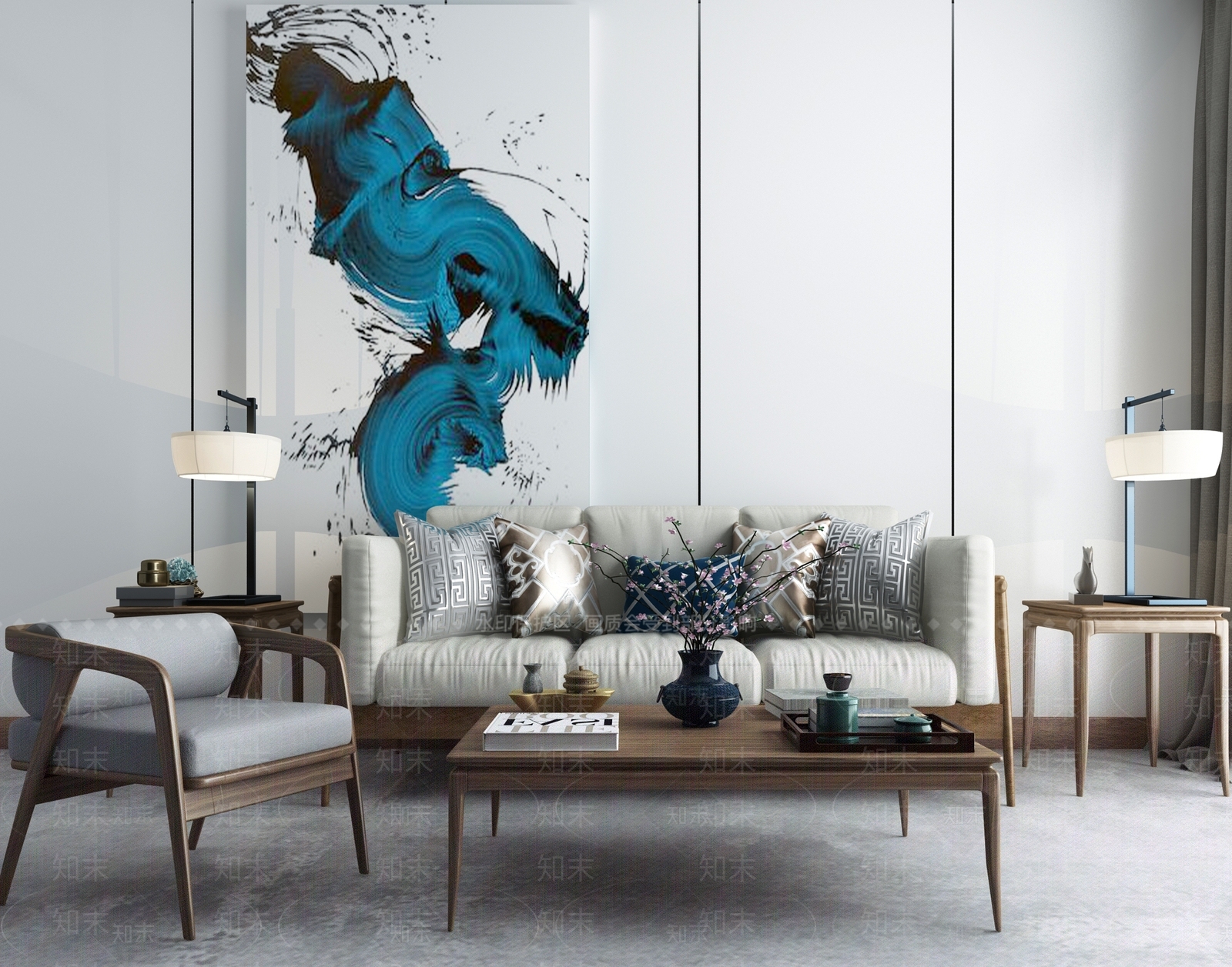 新中式沙发茶几新中式沙发茶几客厅实木茶几桌椅组合3D模型下载【ID:340666389】