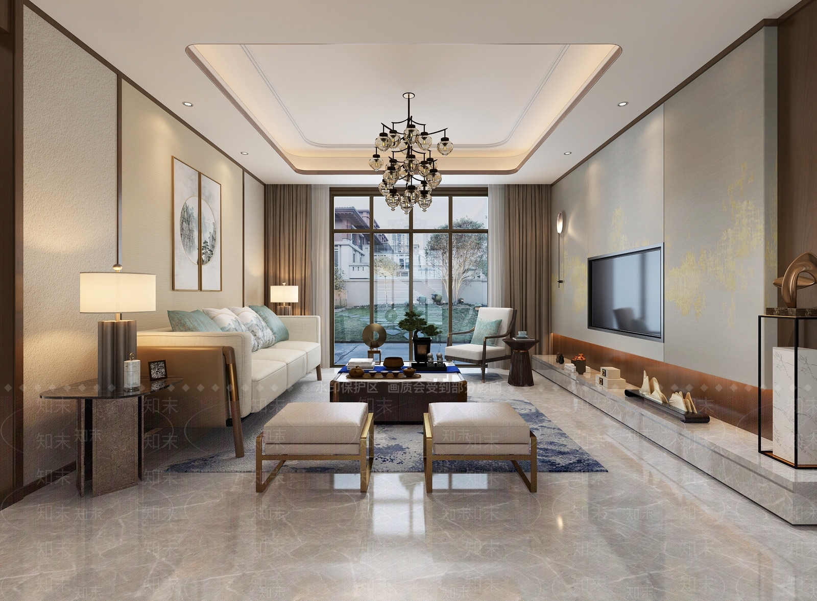 新中式中式客厅空间3D模型下载【ID:740668742】