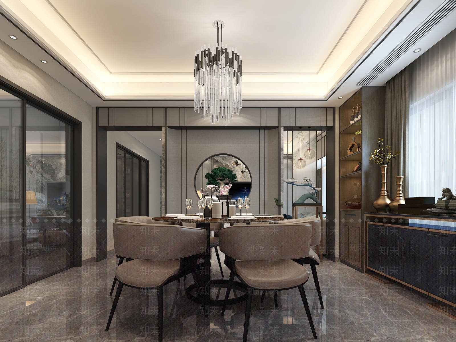 新中式中式客厅空间3D模型下载【ID:740669712】