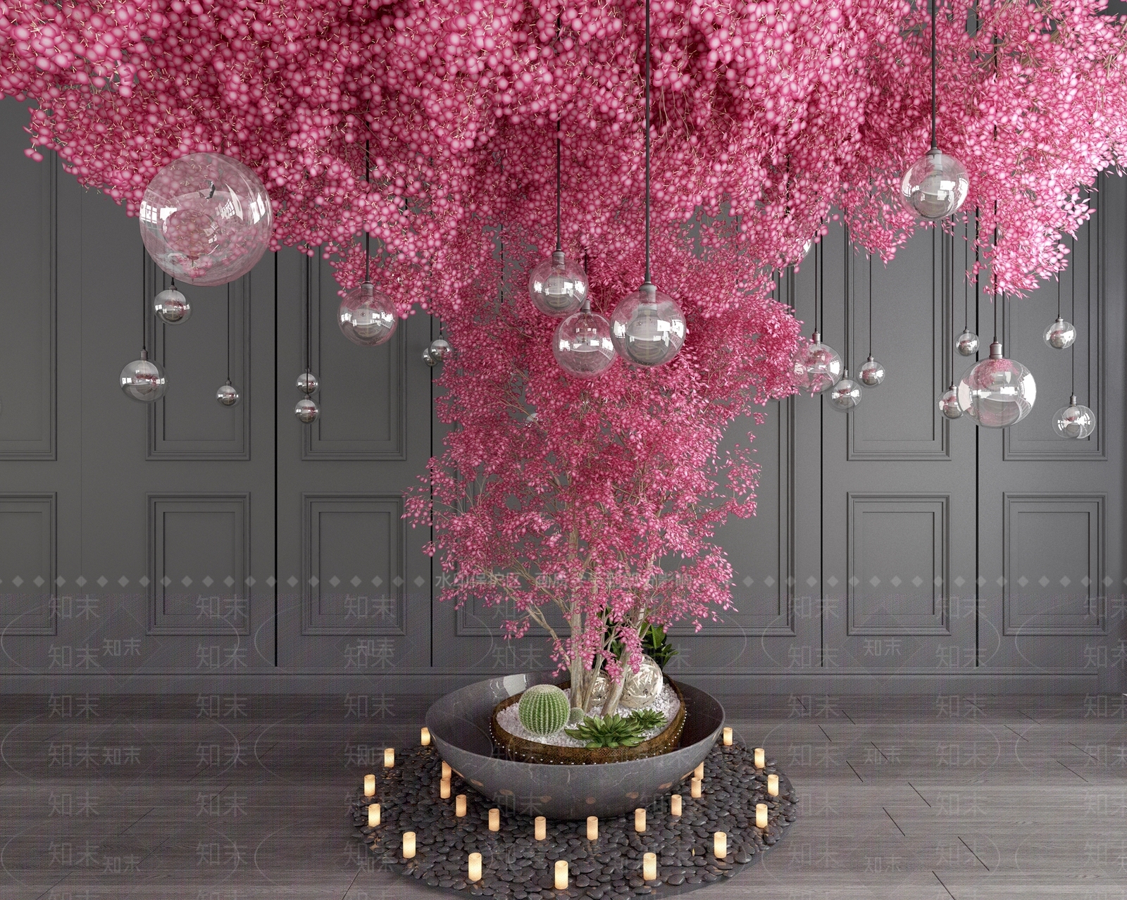 现代树树池树庭院树造型树人工树石头吊灯假树景观树3D模型下载【ID:340672934】