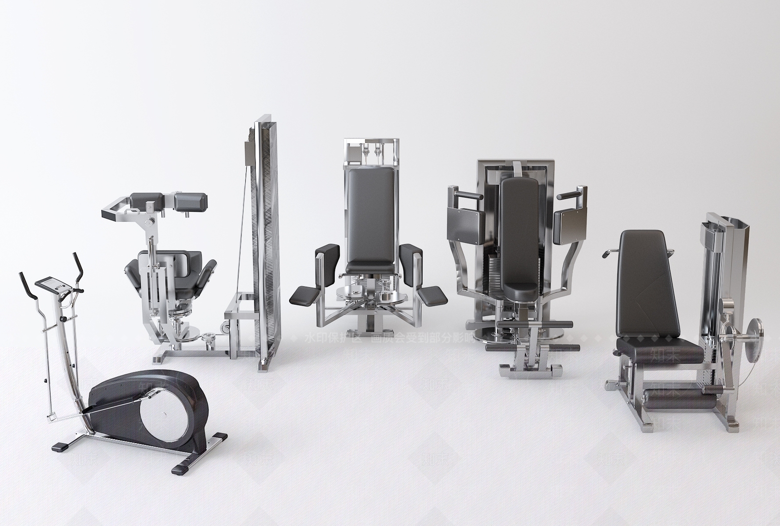 现代健身器材组合3D模型下载【ID:640675067】