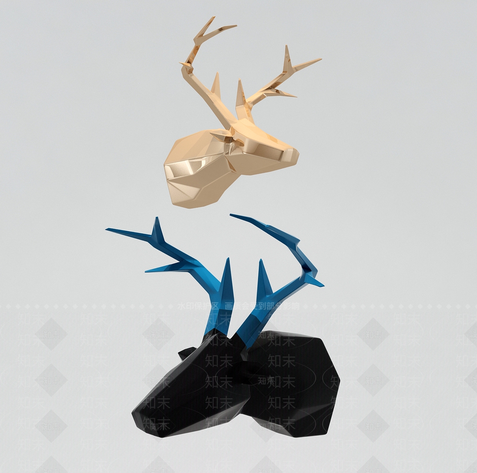 现代鹿头雕塑现代墙饰3D模型下载【ID:140676685】