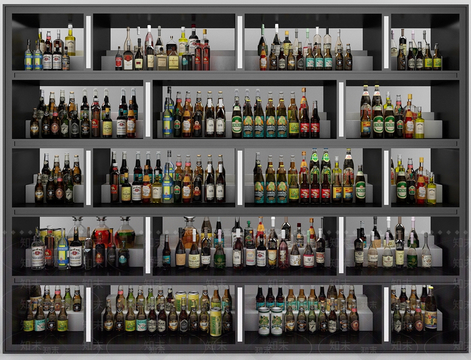 现代酒吧洋酒红酒酒水架组合3D模型下载【ID:940679649】