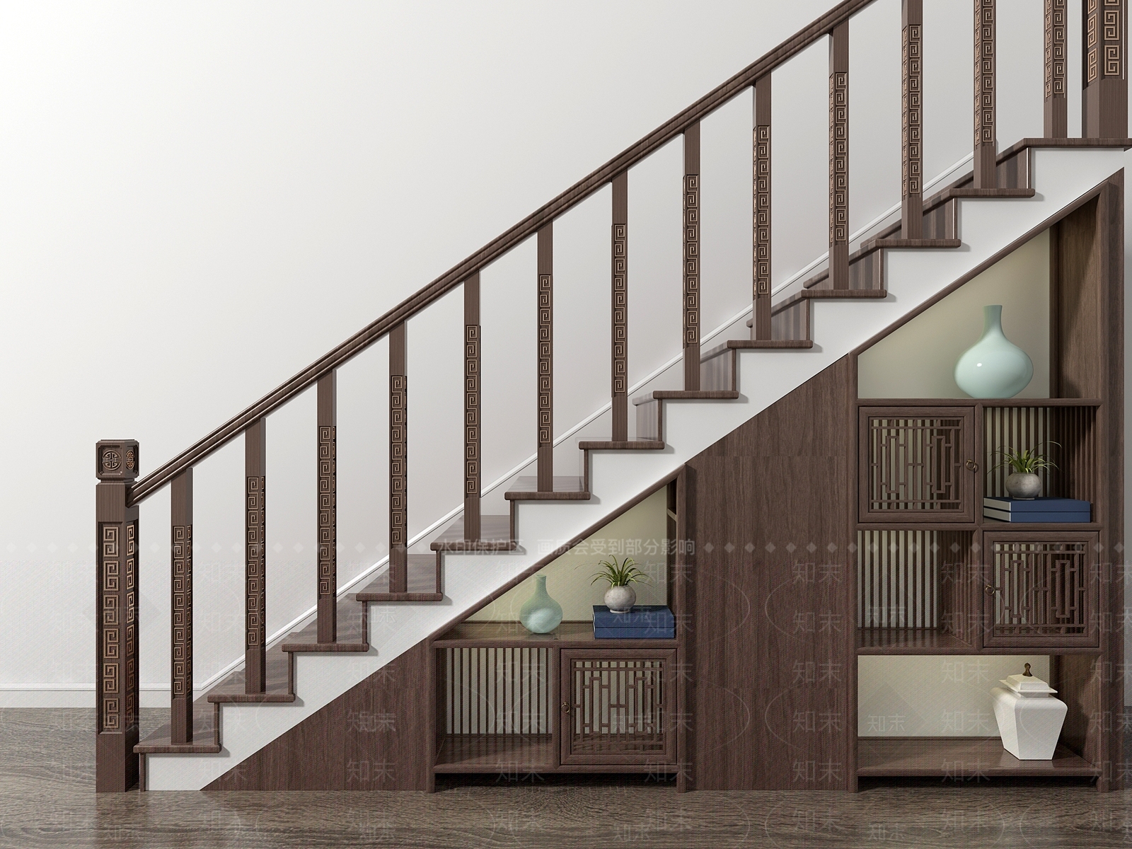 新中式楼梯储物柜3D模型下载【ID:840680733】