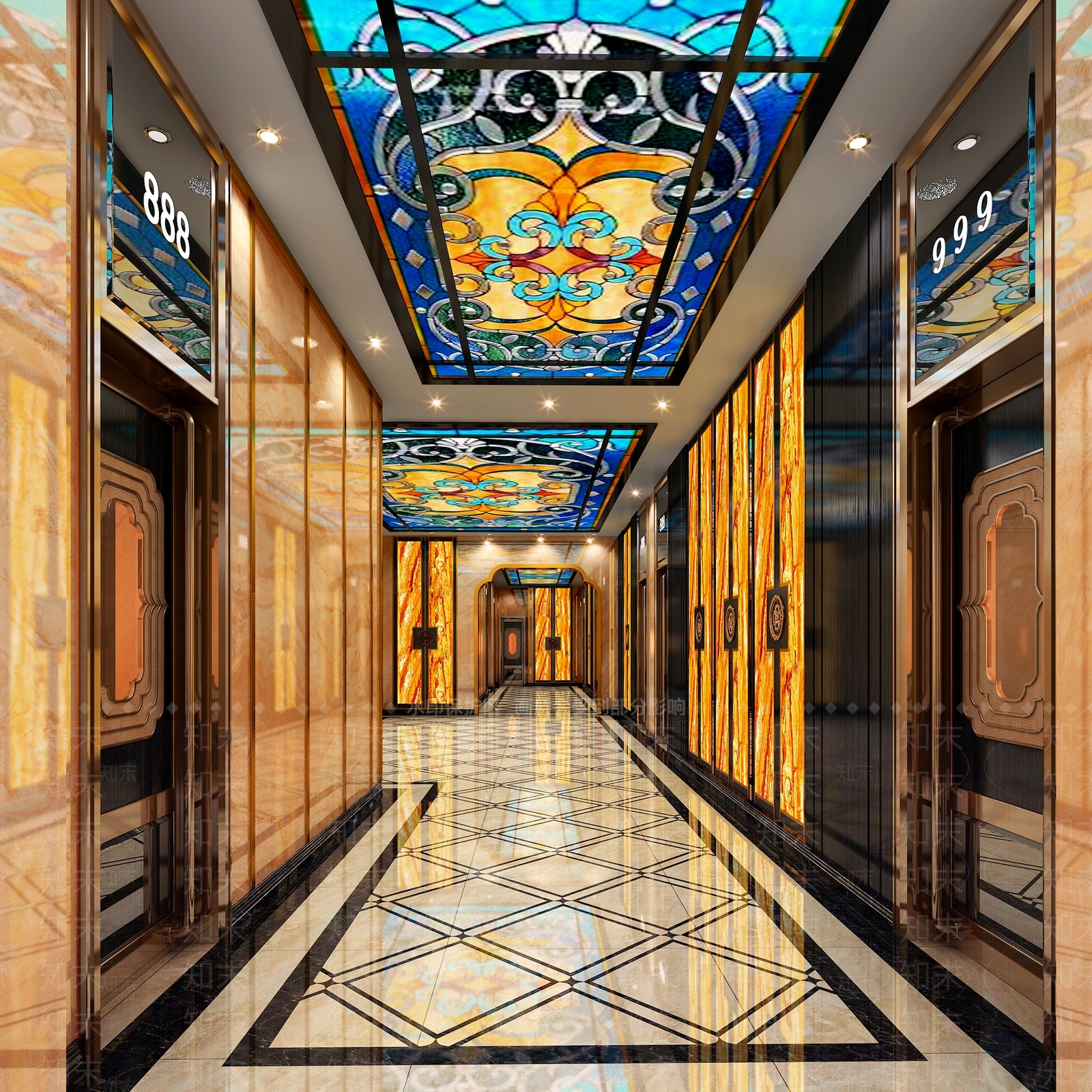 新中式KTV走道3D模型下载【ID:740683046】