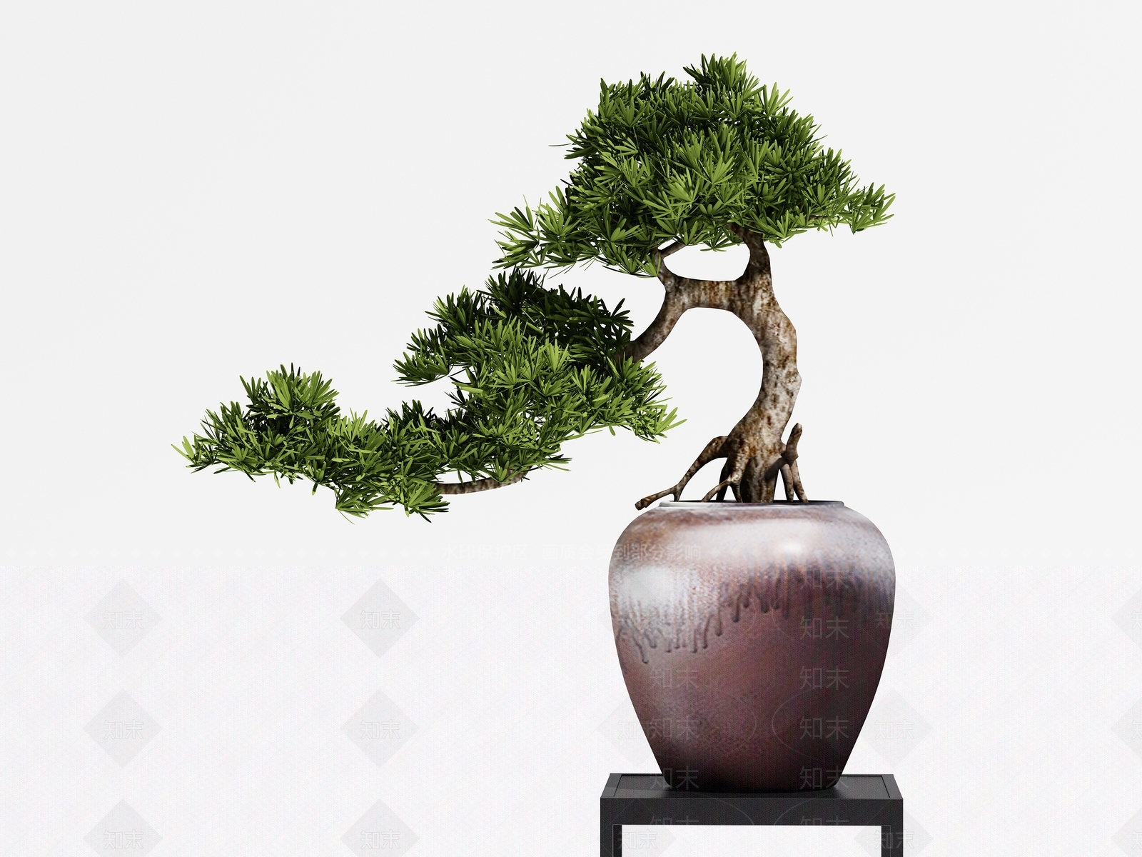 新中式松树植物盆栽3D模型下载【ID:340689824】