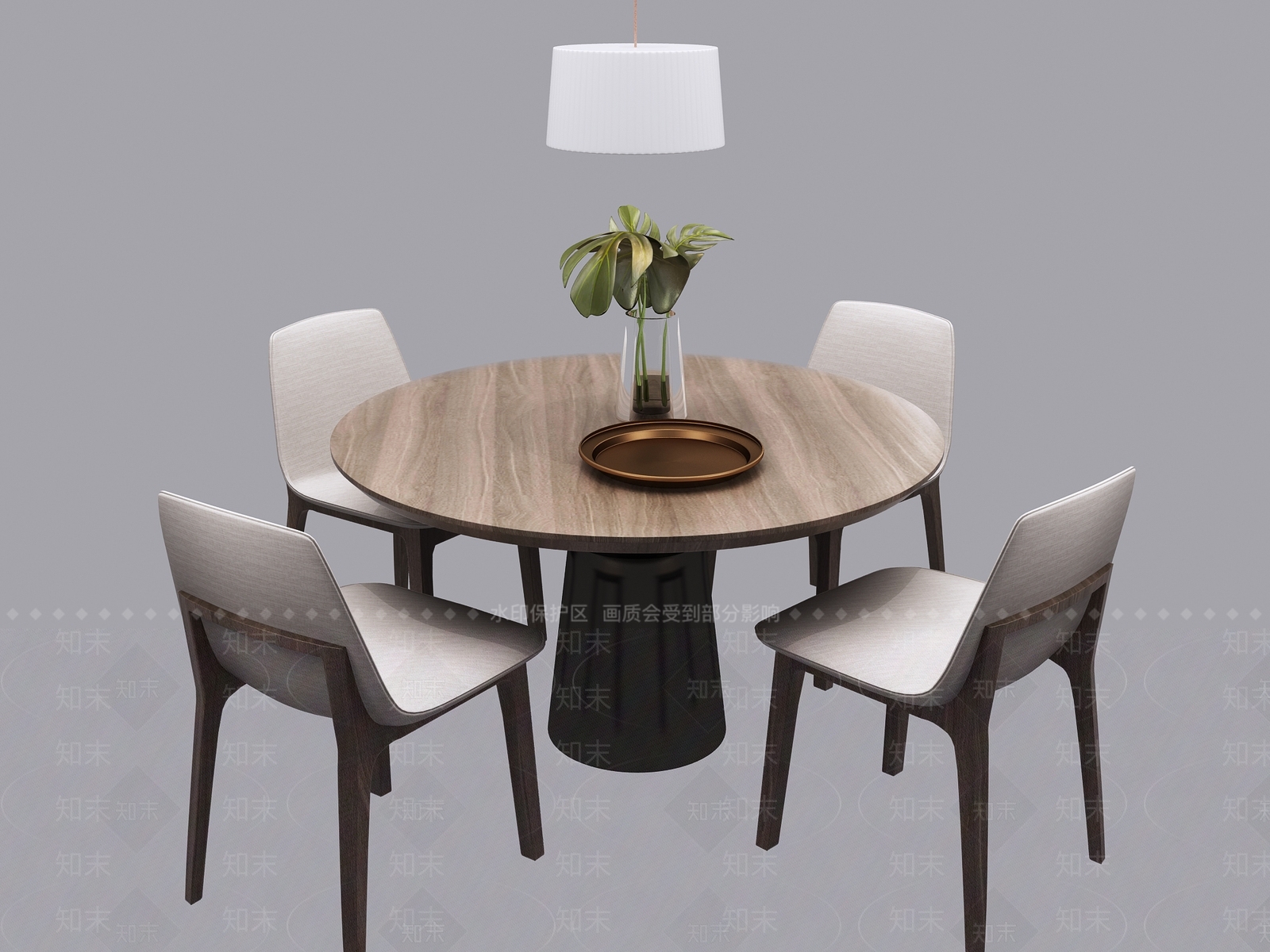 新中式现代北欧圆形餐桌椅3D模型下载【ID:340693400】