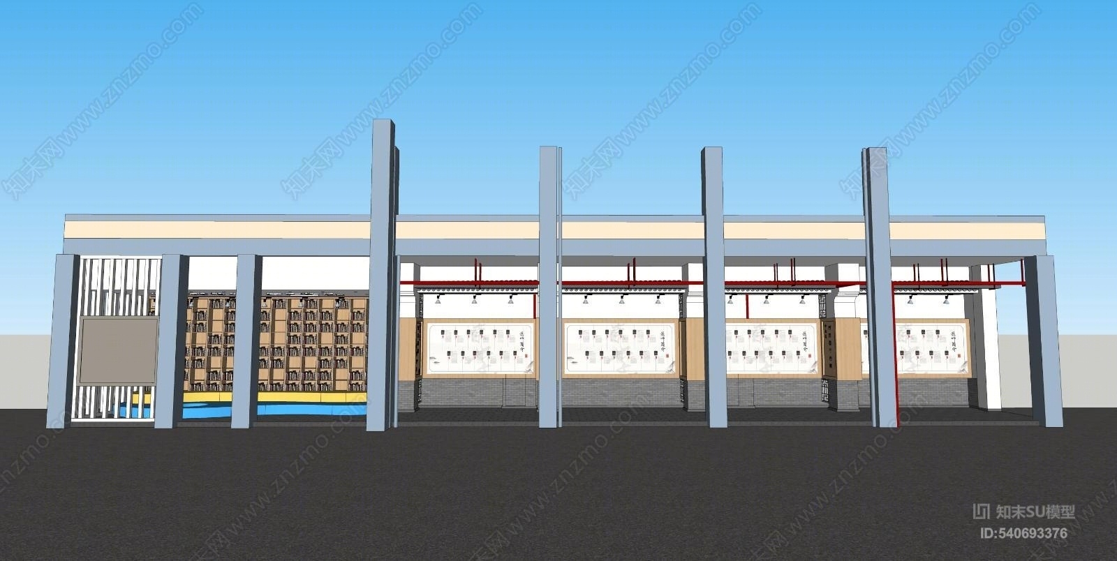 学校中式教师文化走廊SU模型下载【ID:540693376】