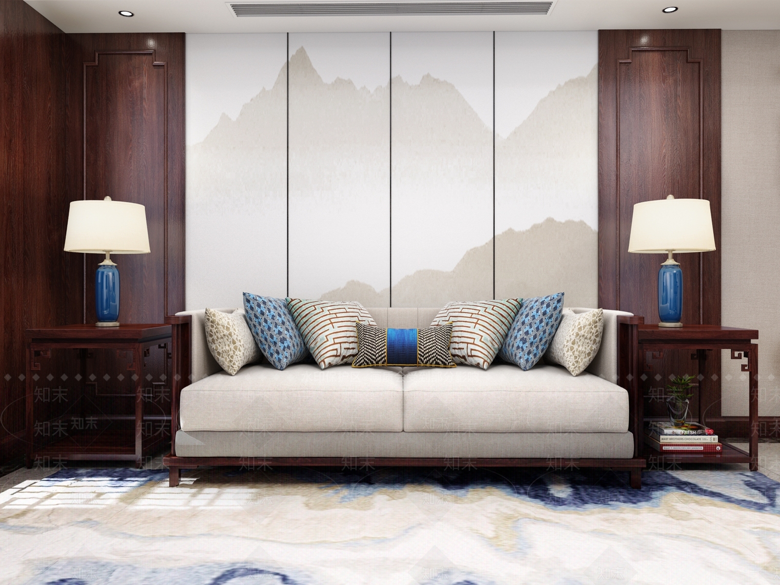 新中式客厅空间3D模型下载【ID:740694753】