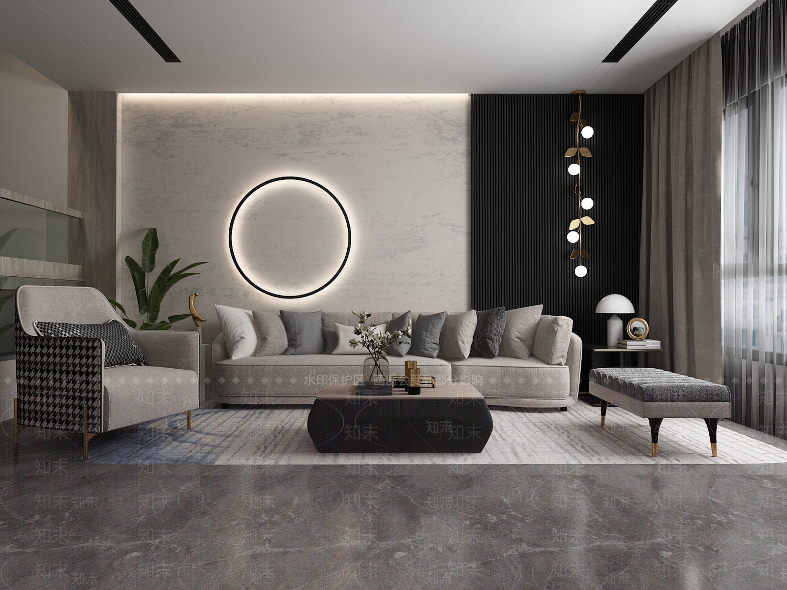 现代客厅场景室内家装3D模型下载【ID:740697791】