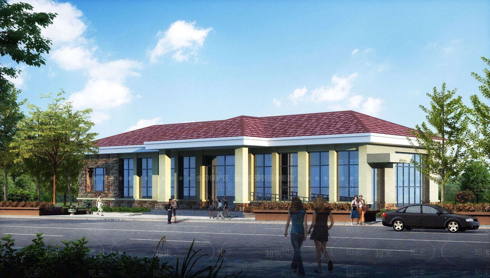 美丽乡村大队部规划办公楼群众活动中心庭院景观小品SU模型下载【ID:540698111】