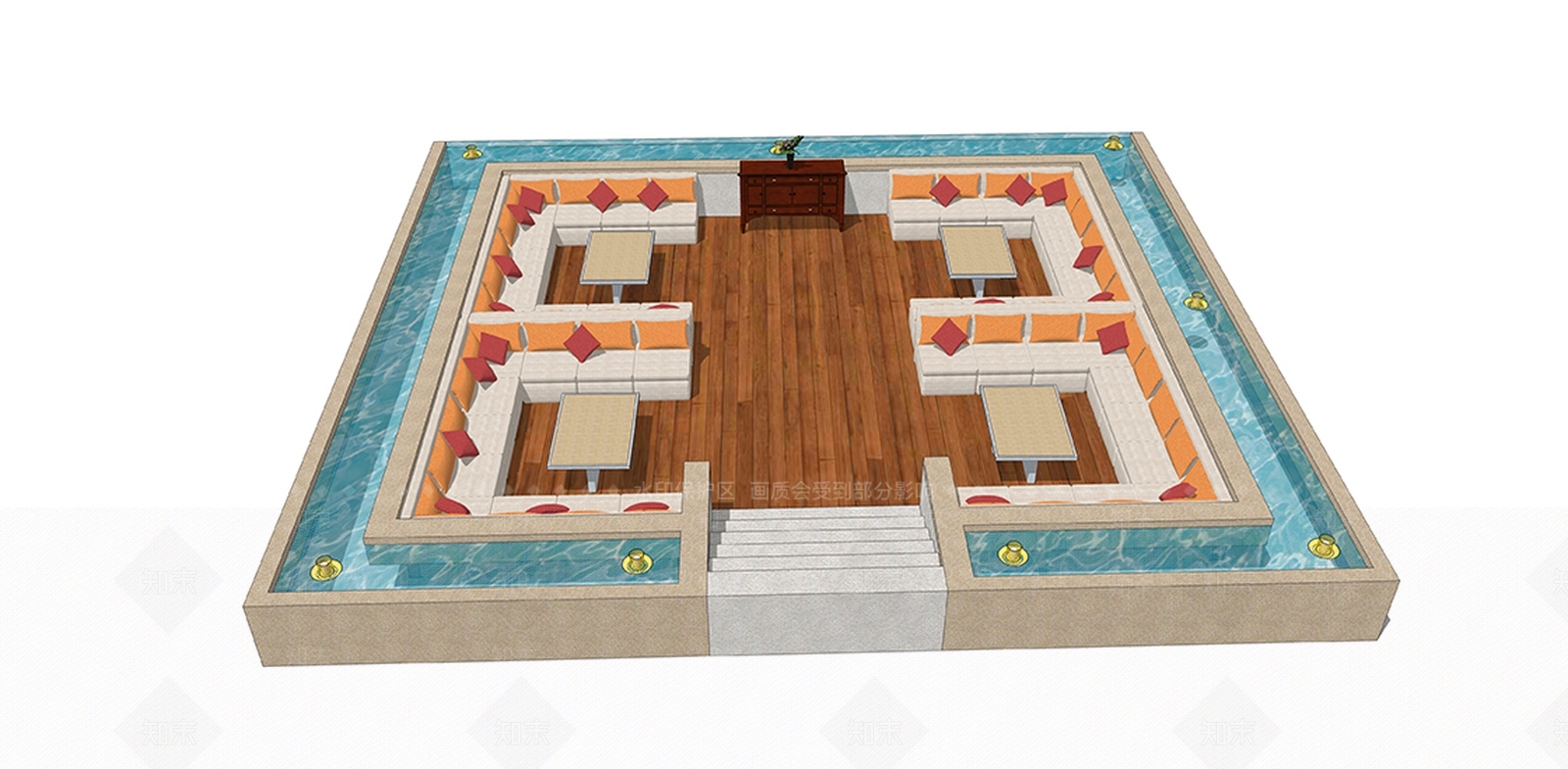 现代别墅庭院水景景观小品SU模型下载【ID:640700038】