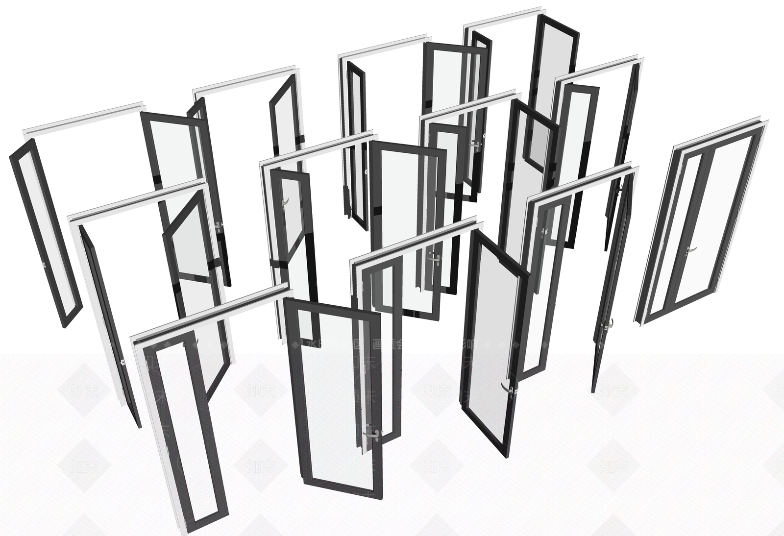 现代玻璃门框SU模型下载【ID:240765382】