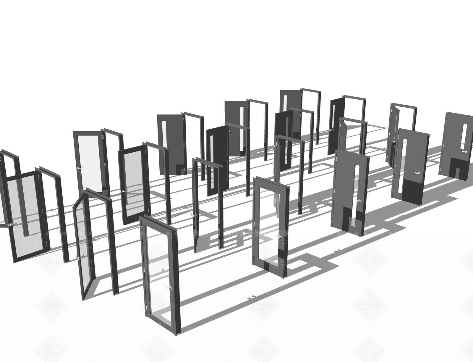 现代玻璃门框SU模型下载【ID:240765391】
