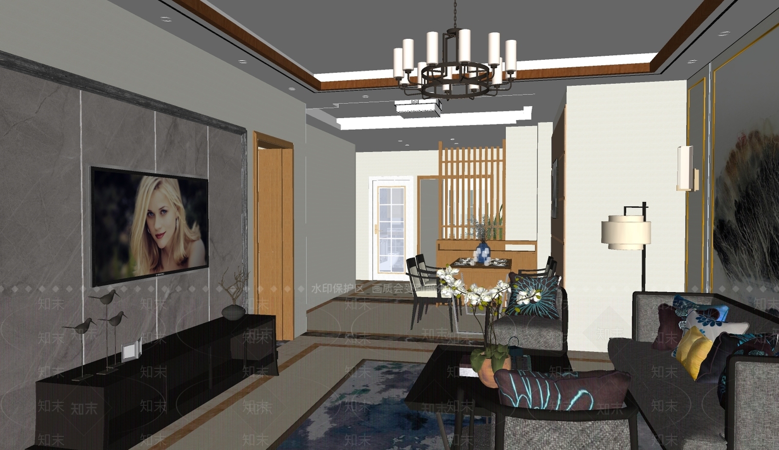 新中式美式混搭风格家居室内设计SU模型下载【ID:940766842】