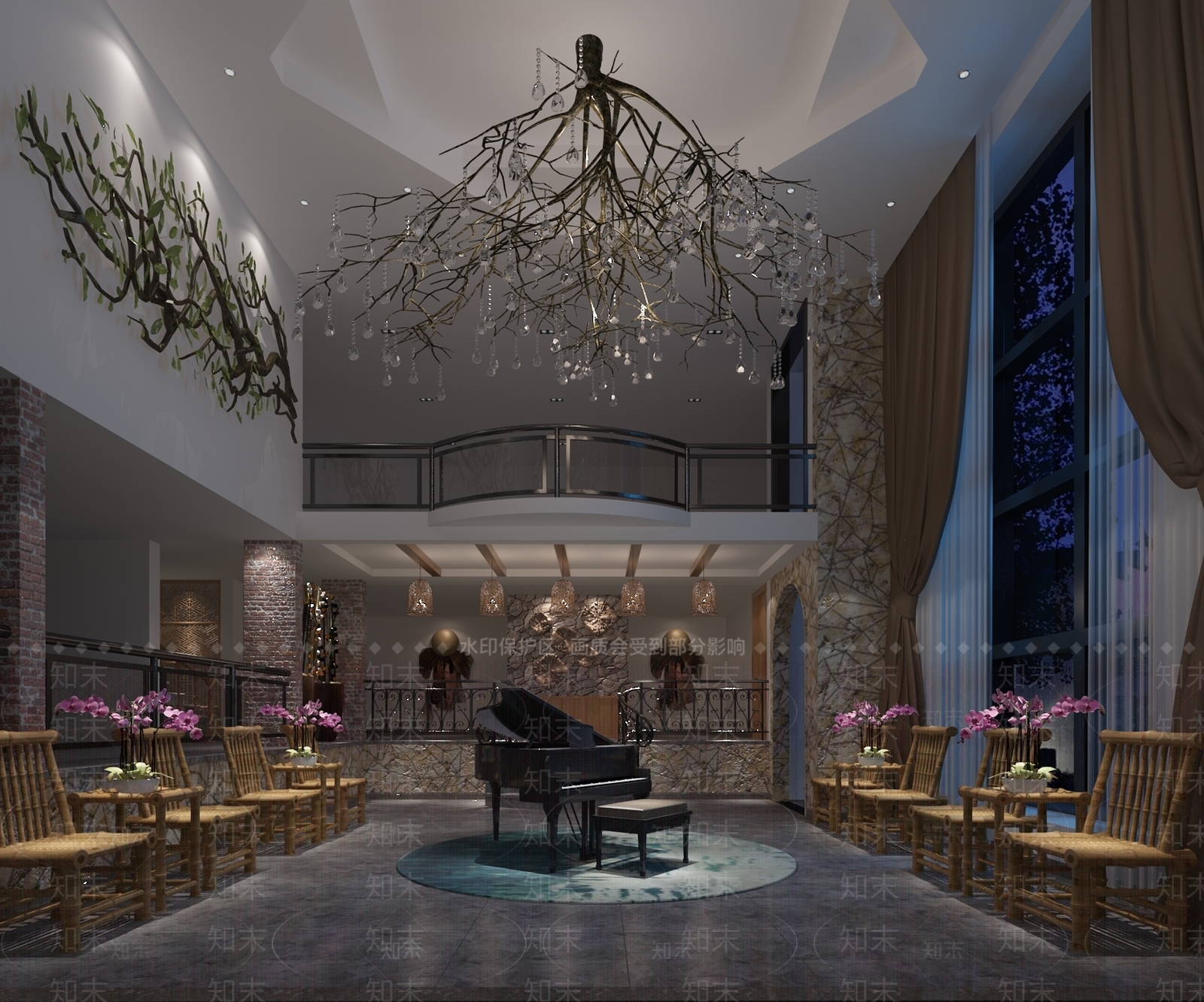 现代别墅中空大厅3D模型下载【ID:740768830】