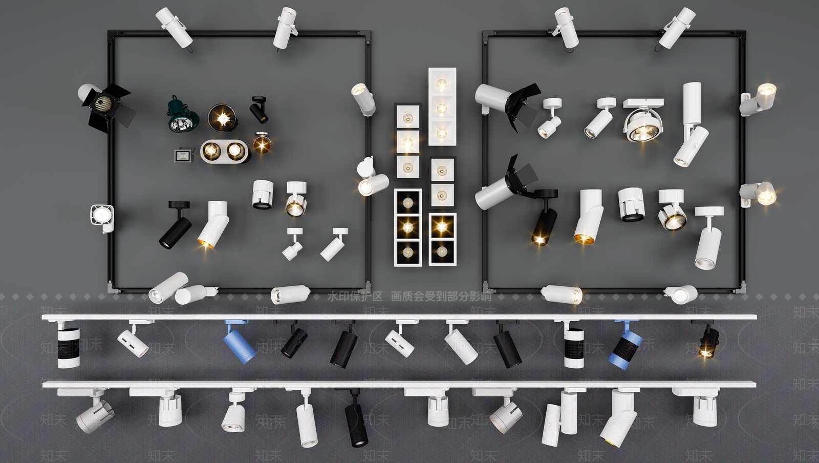 现代筒灯导轨射灯组合模型023D模型下载【ID:640769635】