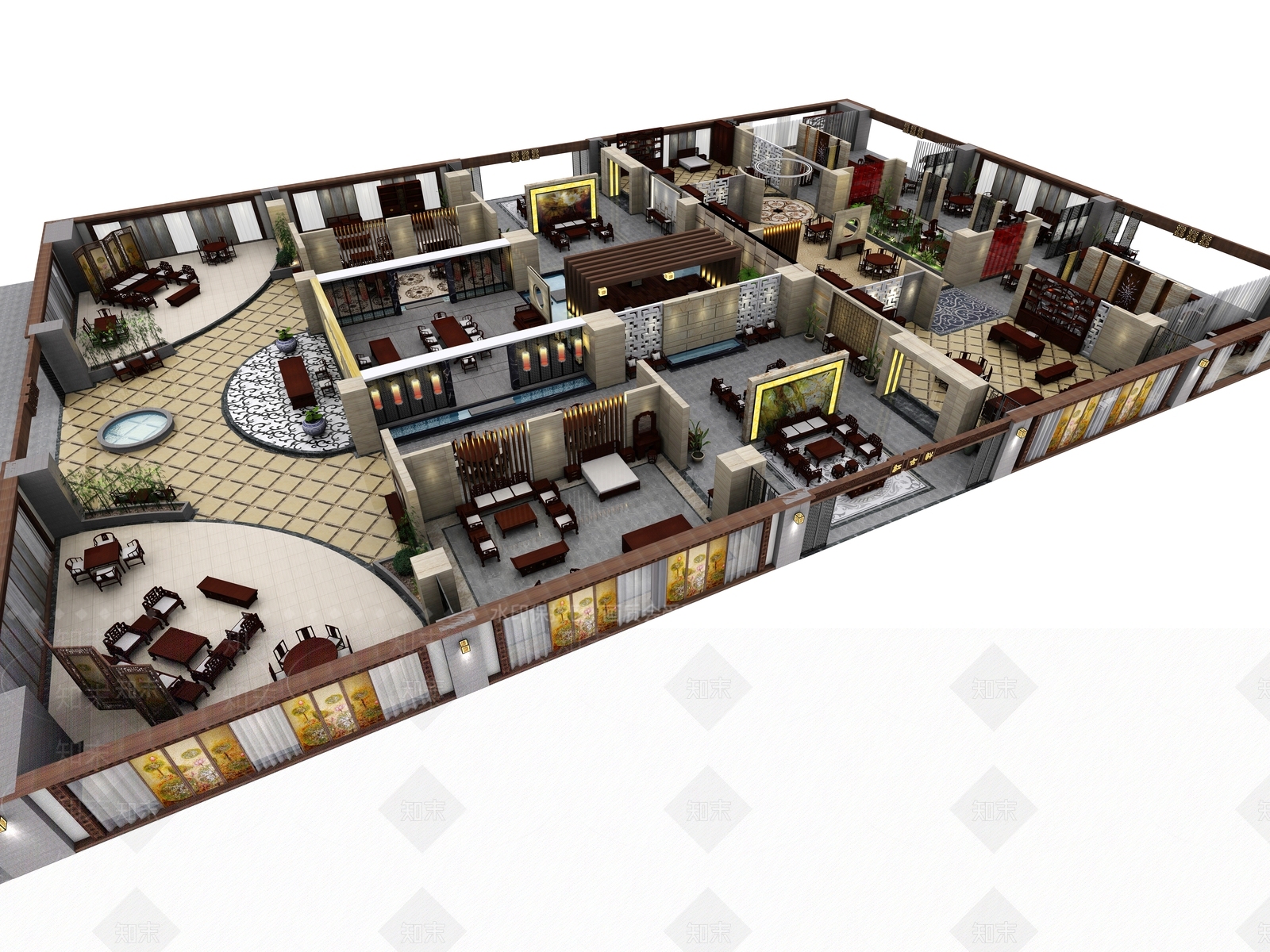 新中式红木家具专卖店展厅3D模型下载【ID:740772325】