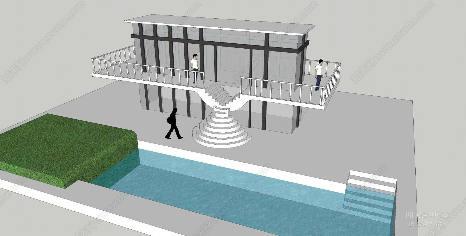 乡田野间泳池别墅SU模型下载【ID:240774673】