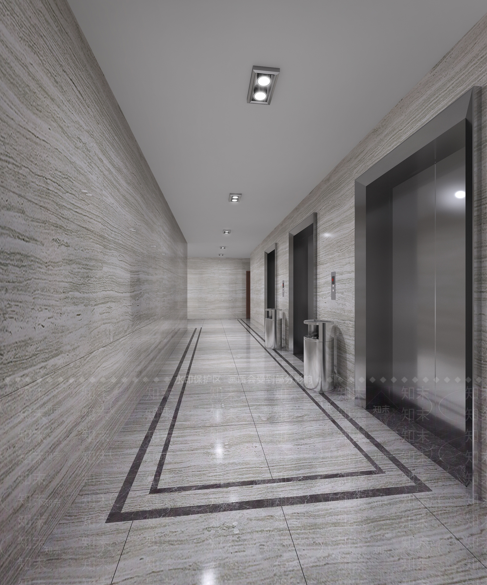 现代电梯厅电梯间过道垃圾桶3D模型下载【ID:440794352】