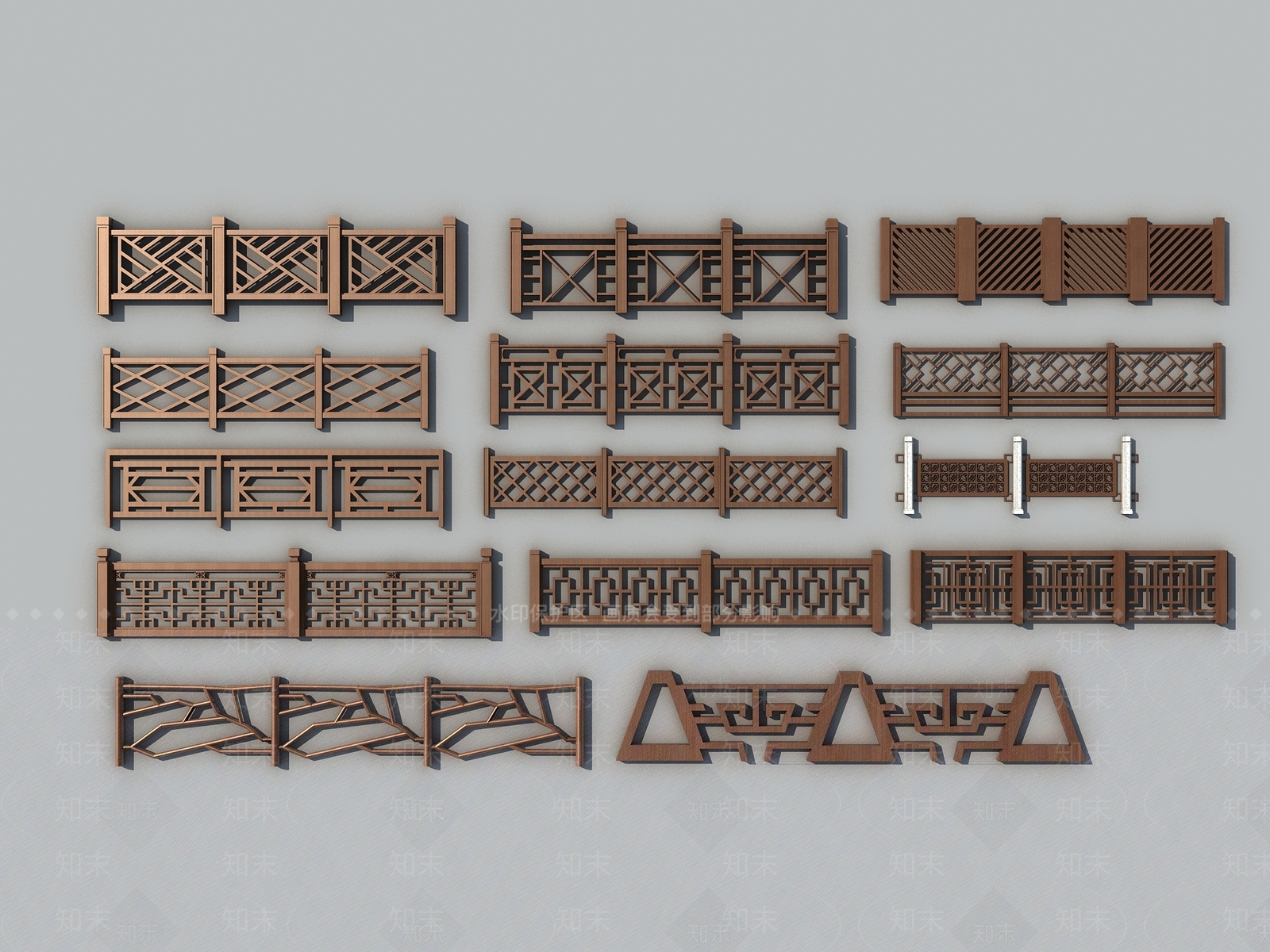 中式木质中式栏杆扶手3D模型下载【ID:940795014】