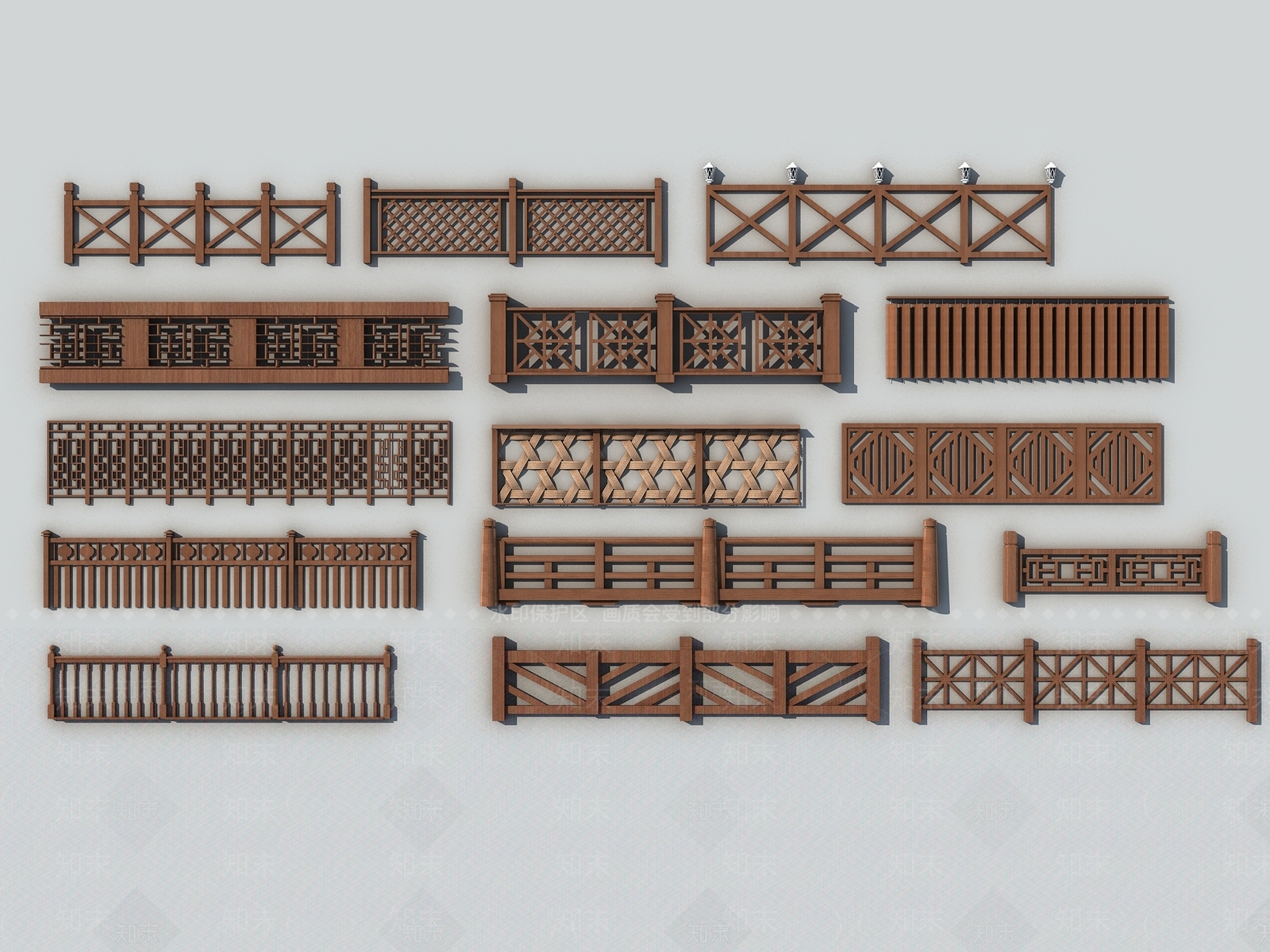 中式木质中式栏杆扶手3D模型下载【ID:940795017】