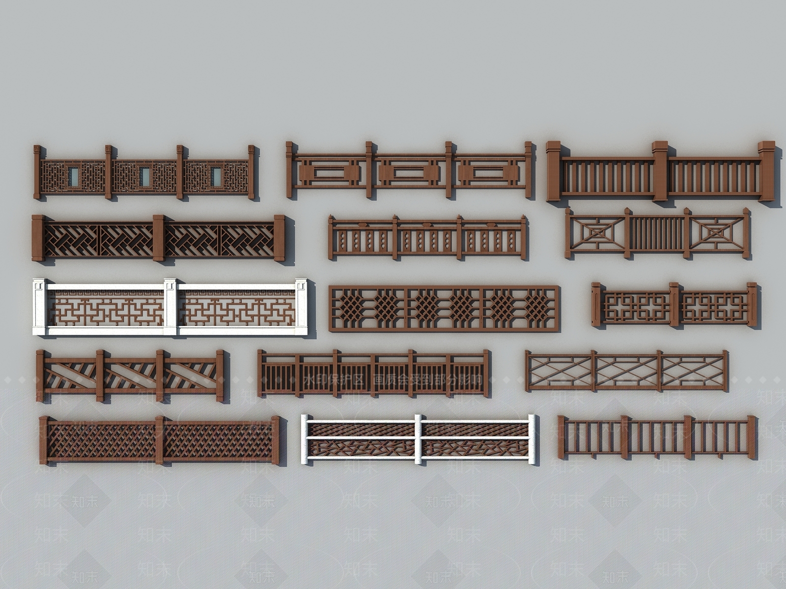 中式木质中式栏杆扶手3D模型下载【ID:940795020】