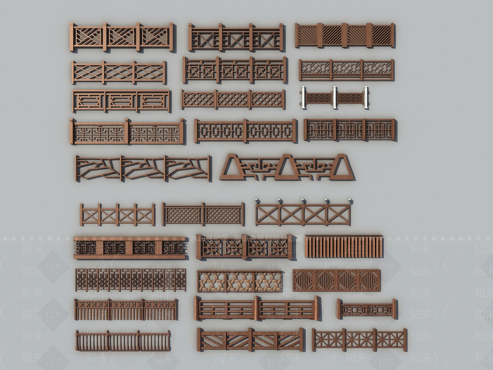 中式木质栏杆3D模型下载【ID:940795025】