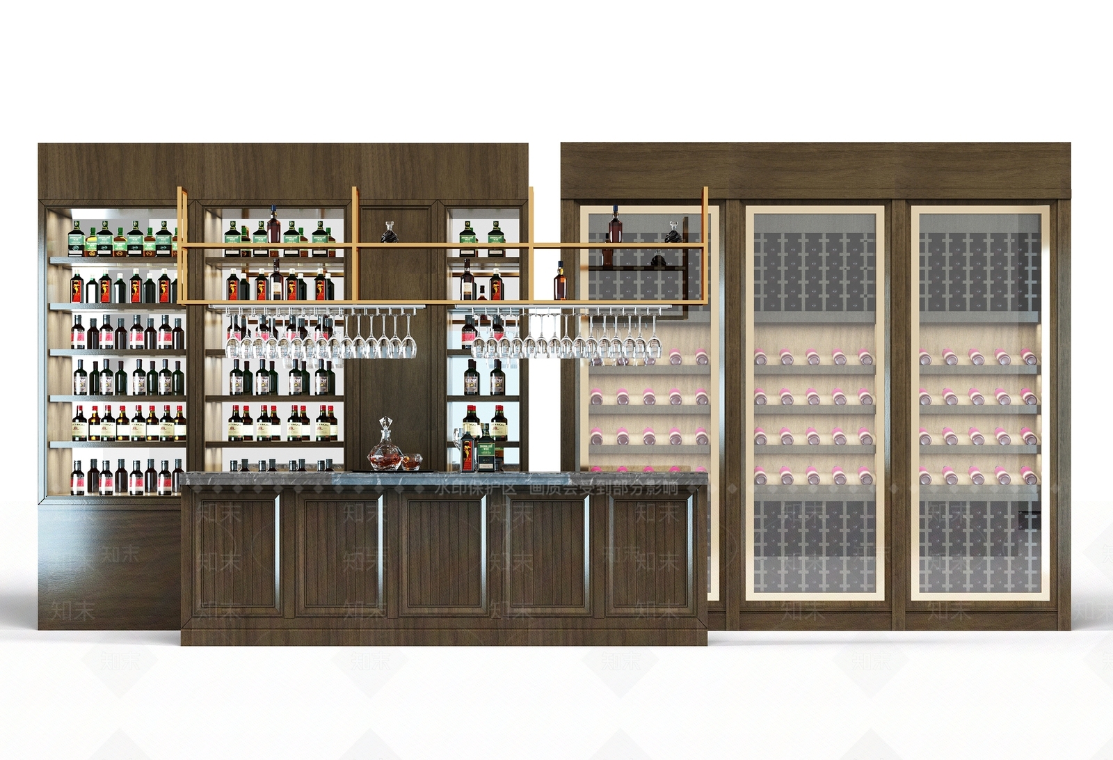 现代酒柜吧台3D模型下载【ID:940799012】