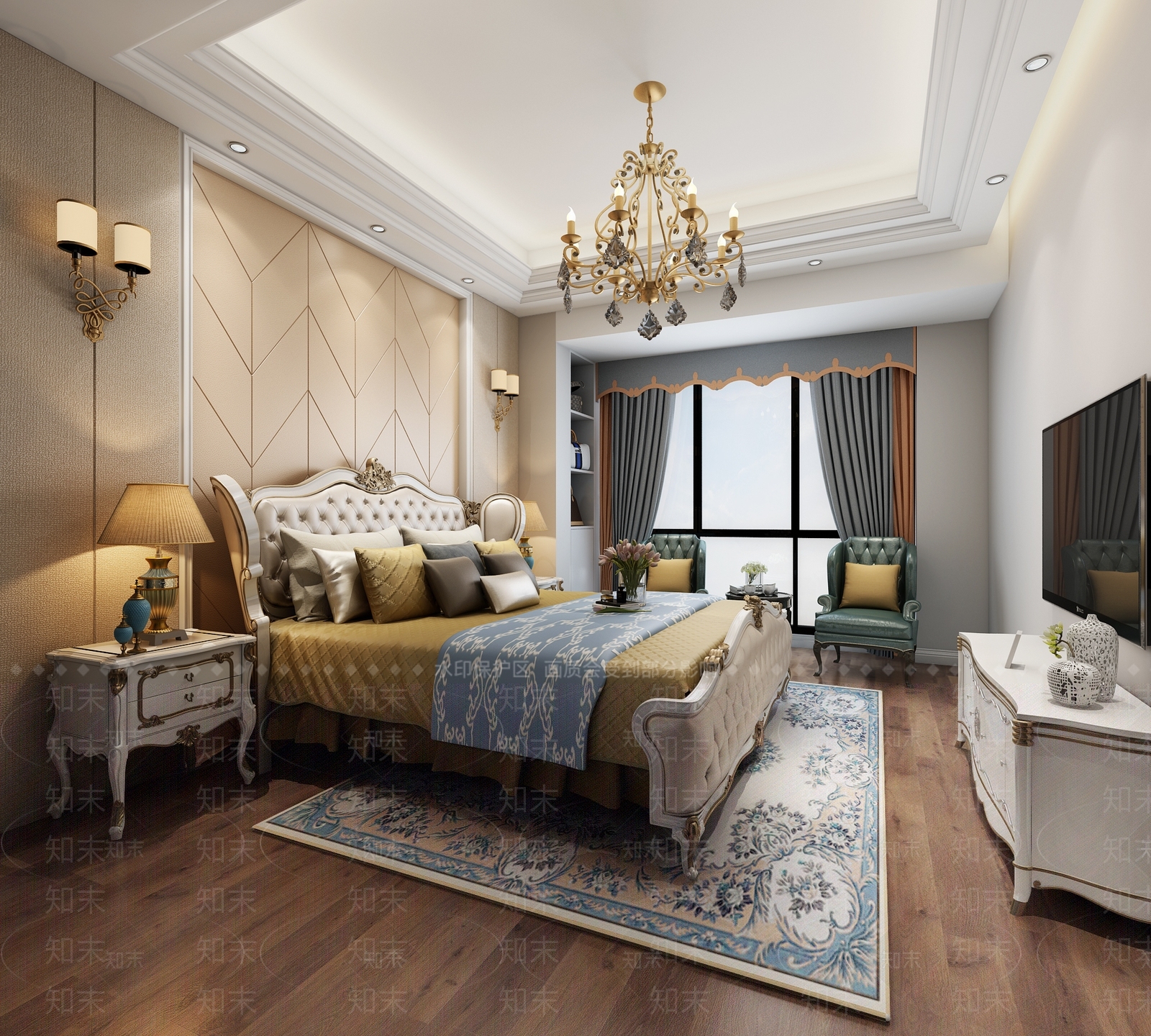 欧式古典欧式主卧吊灯3D模型下载【ID:440815373】