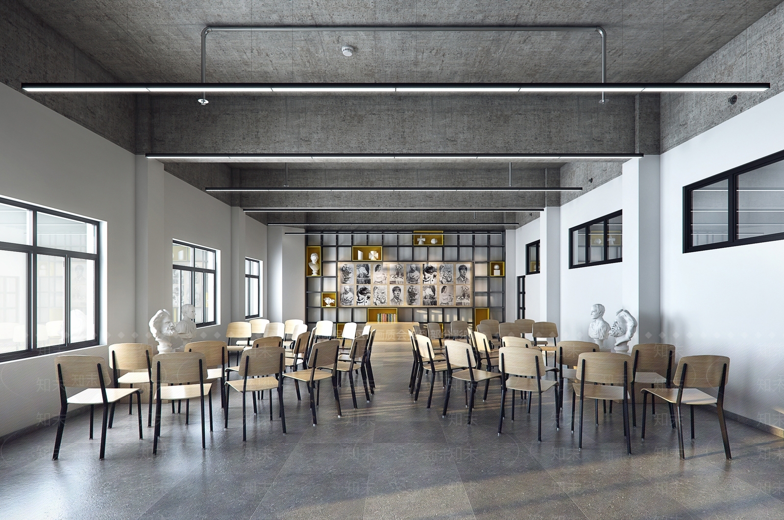 工业风画室教室3d模型下载【id:140818197】