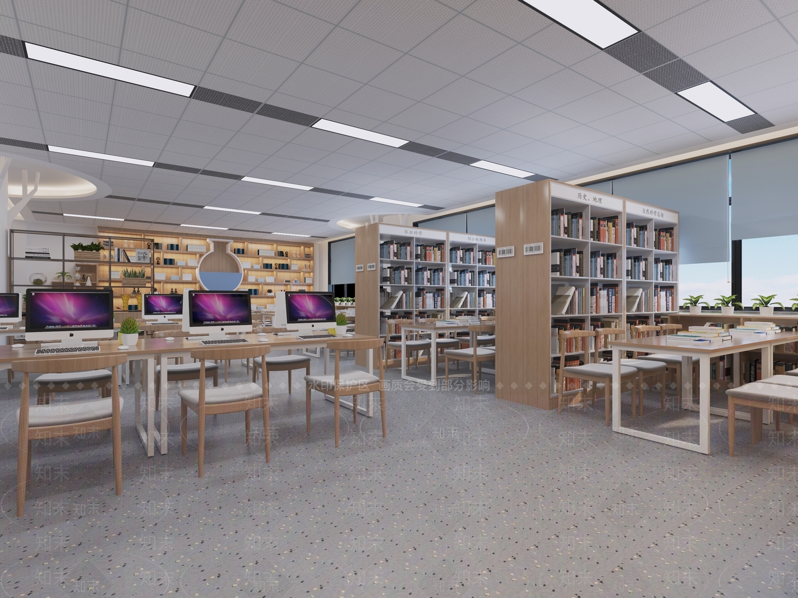 现代简约书苑3D模型下载【ID:240842730】