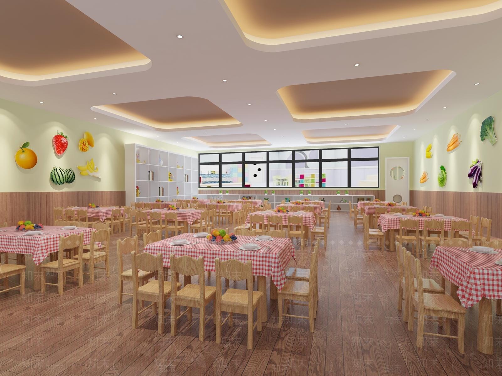 现代幼儿园餐厅食堂3D模型下载【ID:740842799】