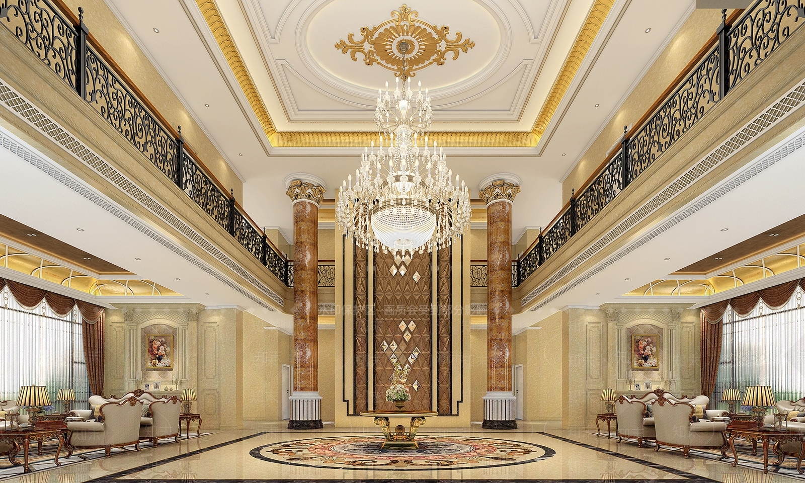 欧式古典别墅大厅3D模型下载【ID:740843868】
